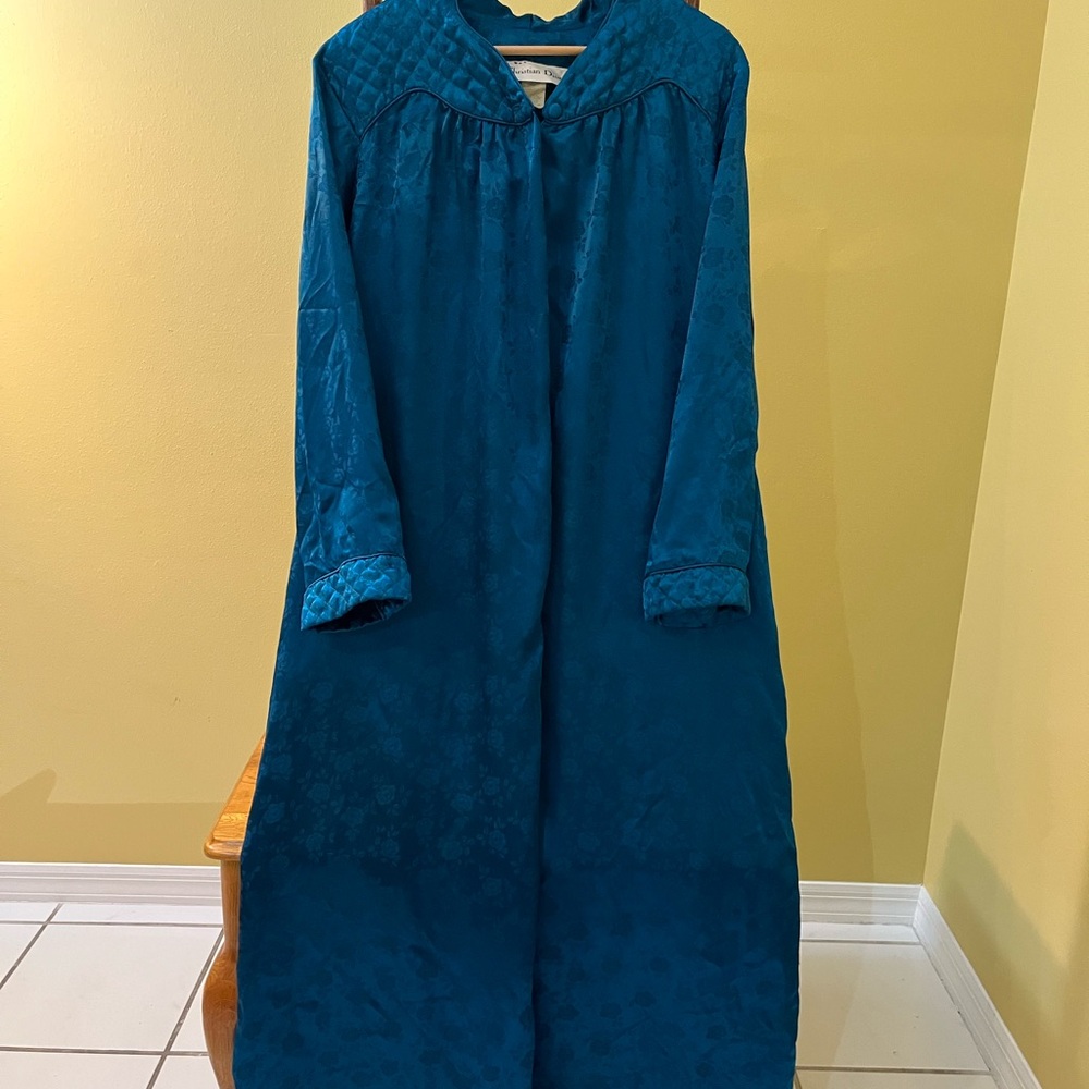 Christian Dior Quilted Blue Floral Night Dress Gown